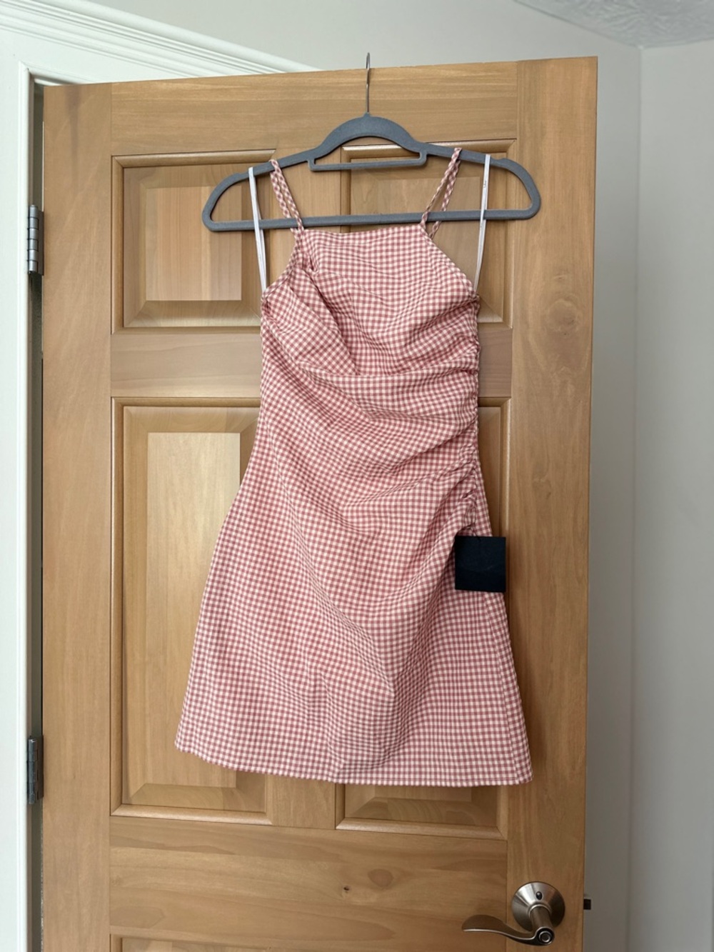 Lulu's Pink Gingham Ruched Mini Dress